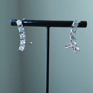 Nadri White Rhodium Cluster Cuff Earrings